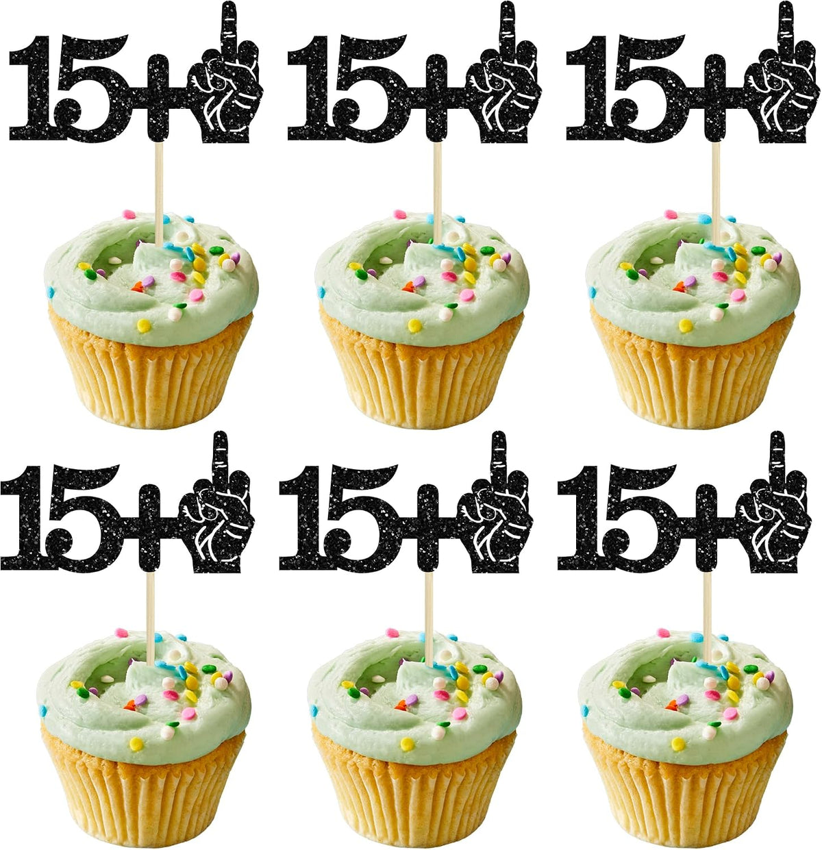 Ephlyn 1Pc 49+1 Black Glitter Cake Topper 50th Birthday Party Cake - 16th-24Pcs / Black
