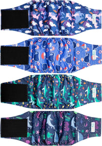 Langsprit Small Male Dog Diapers for Doggie Puppy - Shark，Tortoise，Rabbit，Whale / Large / 4