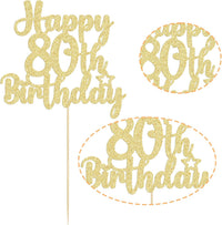Gyufise 1Pc Happy 80th Birthday Cake Topper Glitter Cheers to 80 - 80th / Gold - image 3