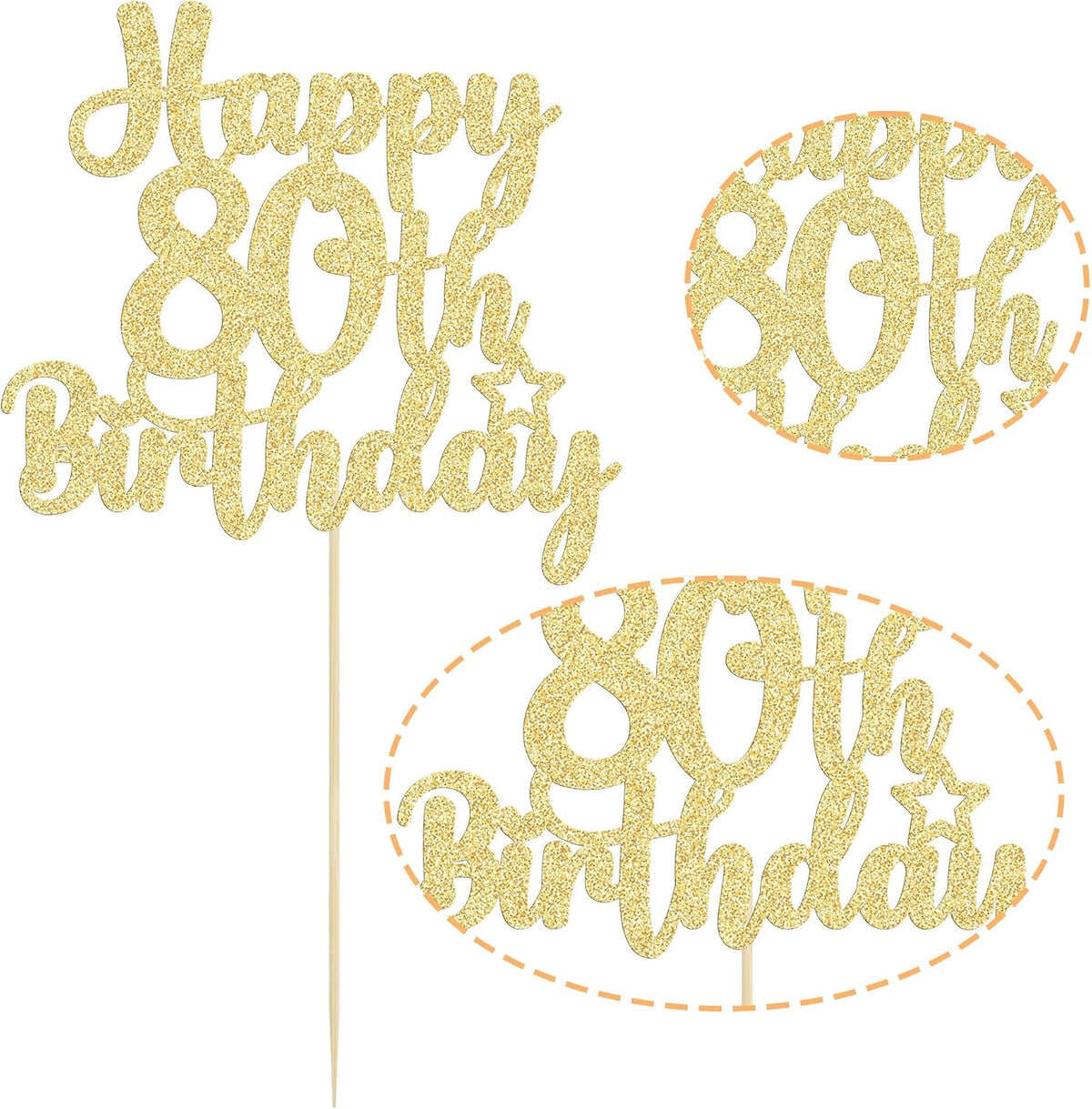 Gyufise 1Pc Happy 80th Birthday Cake Topper Glitter Cheers to 80 - 80th / Gold - image 3