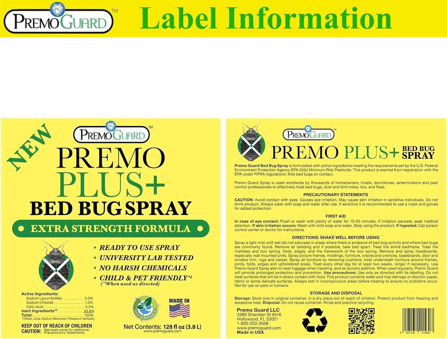 Bed Bug Plus Spray 128 oz | Natural & Non-Toxic | Premo Guard