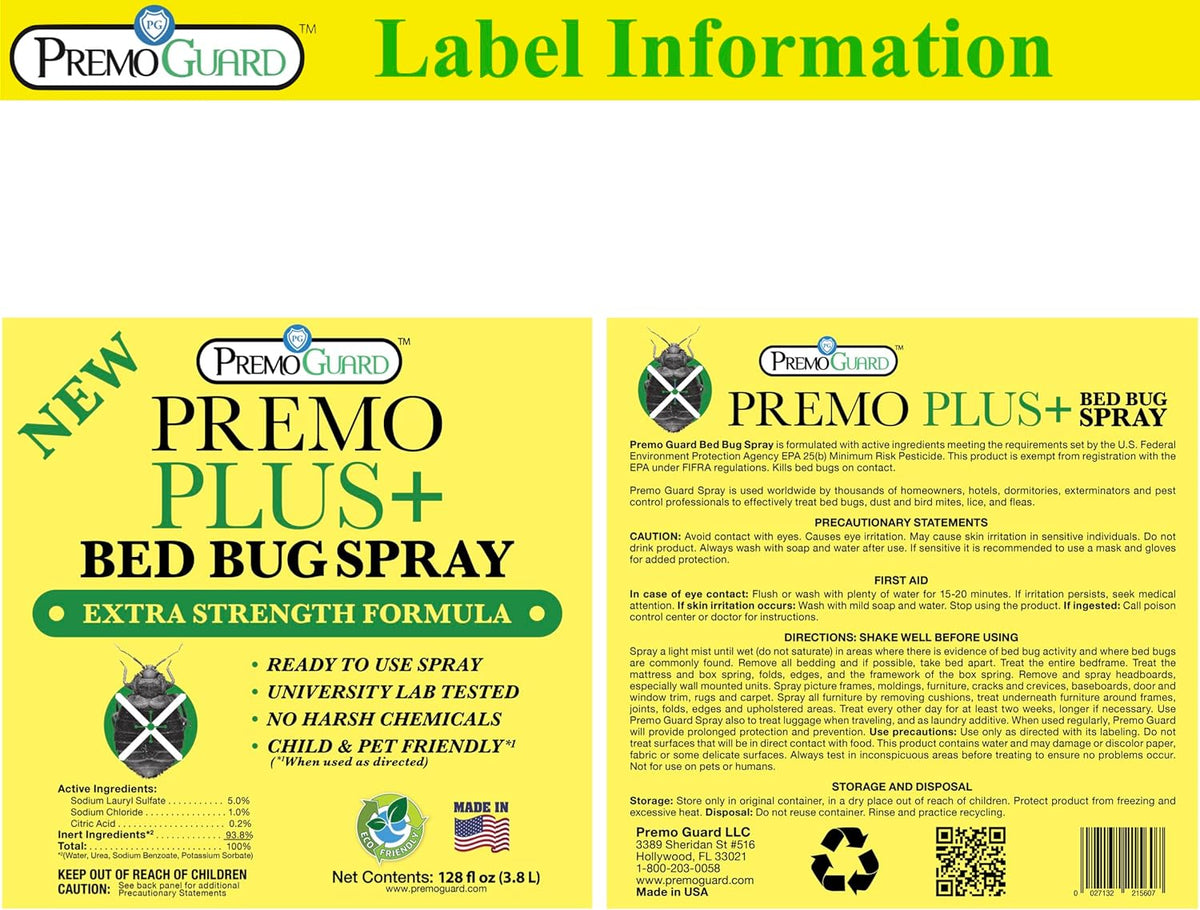 Bed Bug Plus Spray | Natural & Non-Toxic | Premo Guard (C)