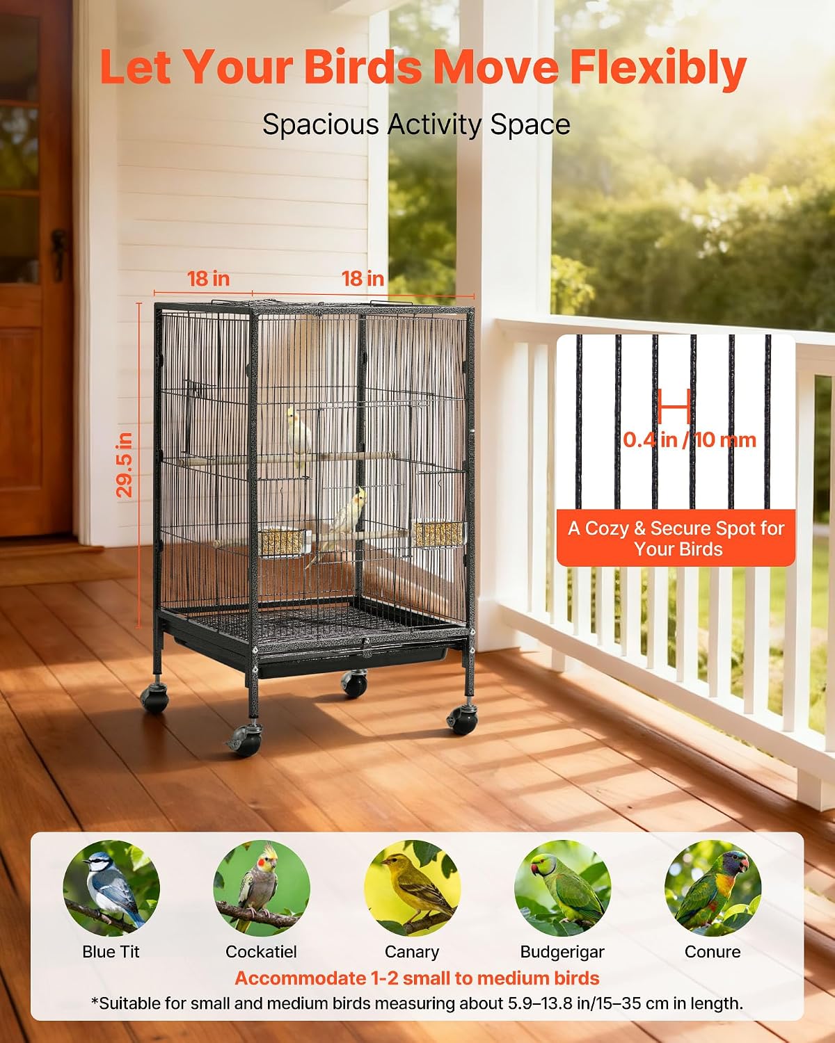VEVOR Bird Cage, Flat Top - Black / 18.0"L x 18.0"W x 30.0"H - image 2