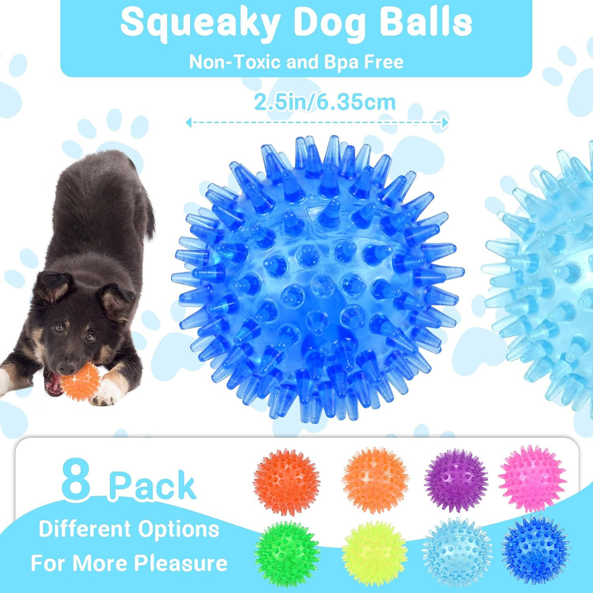 Dog Balls 4.5” Squeaky Dog Toys Spikey Ball for Aggressive Chewers - 2.5 Set of 8 - image 2