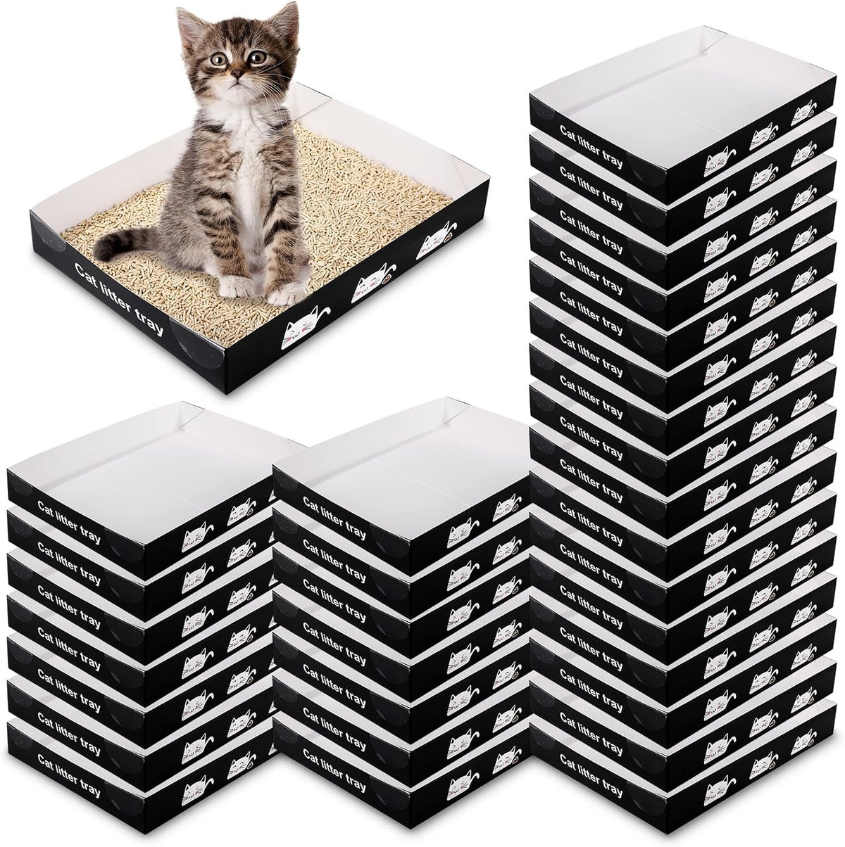 Amyhill 30 Pack Disposable Cat Litter Box Paper Pet Trays - Black