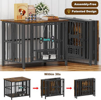 Easycom 31" Dog Crate Furniture Foldable, No Assembly Decorative Dog Kennel Indoor, Dog Crates for Small Dogs (20-40 lbs), Wooden Dog Cage with Adjustable Bowls and Name Tag, End Table, Rustic Brown