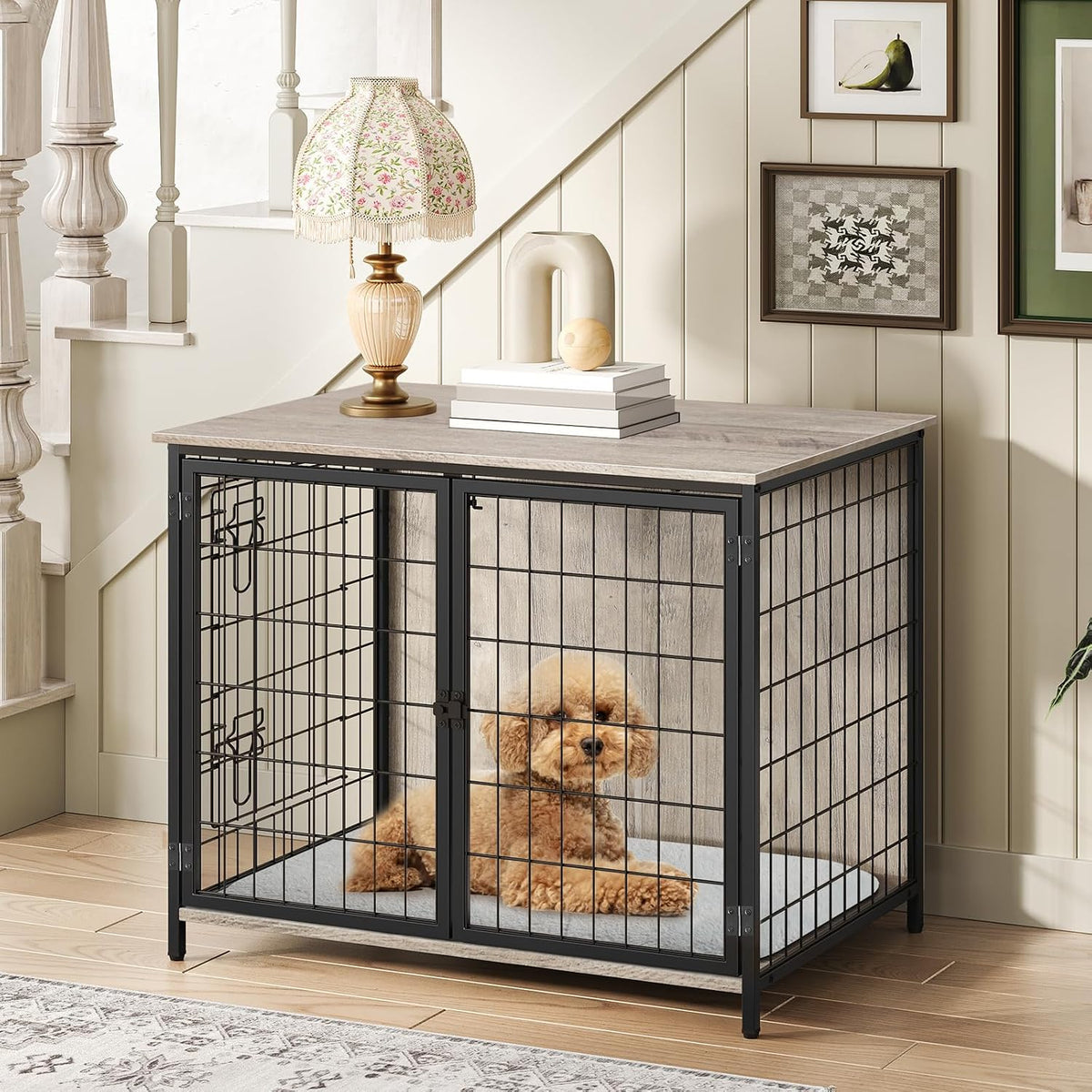 MAHANCRIS Dog Crate Furniture with Cushion - 31.5"L x 21.7"W x 25.6"H / Greige