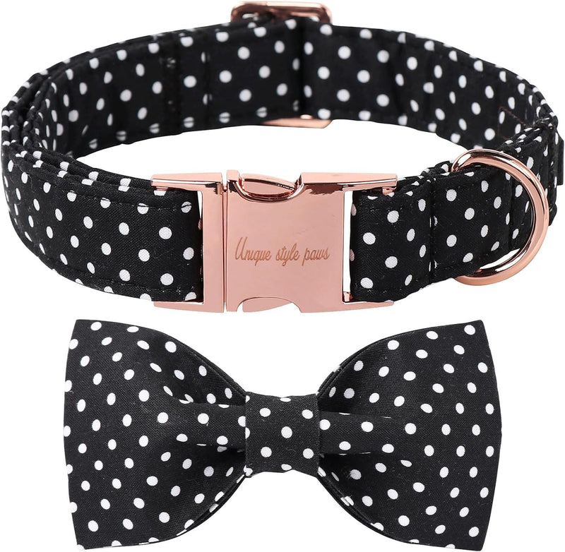 Unique Style Paws Pet Soft &Comfy Bowtie Dog Collar and Cat Collar - XL / Black Dot