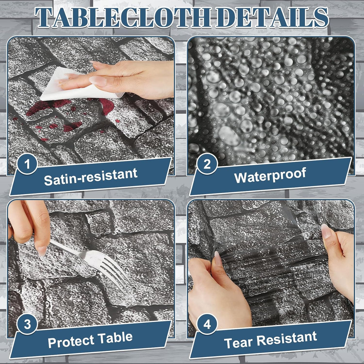 NatNarr 3 Pack Wood Grain Plastic Tablecloths - Stone Wall - image 4