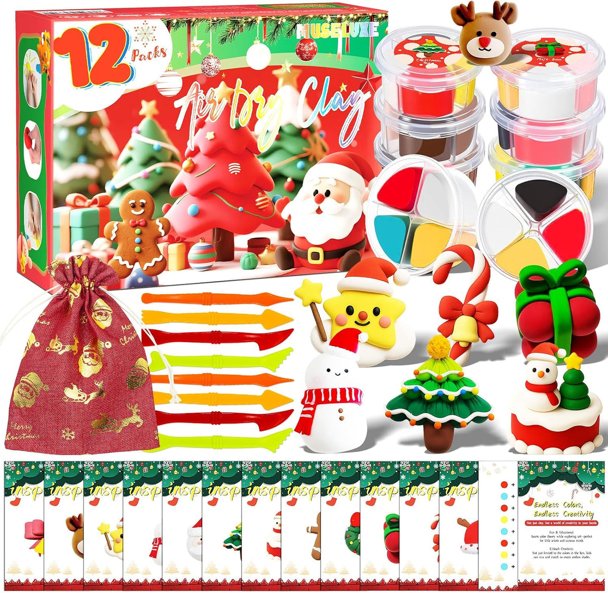 MuseLuxe Air Dry Clay - 32 Colors Modeling Clay Kit with 3 Sculpting Tools – Fun for Kids & Family - 12 Colors