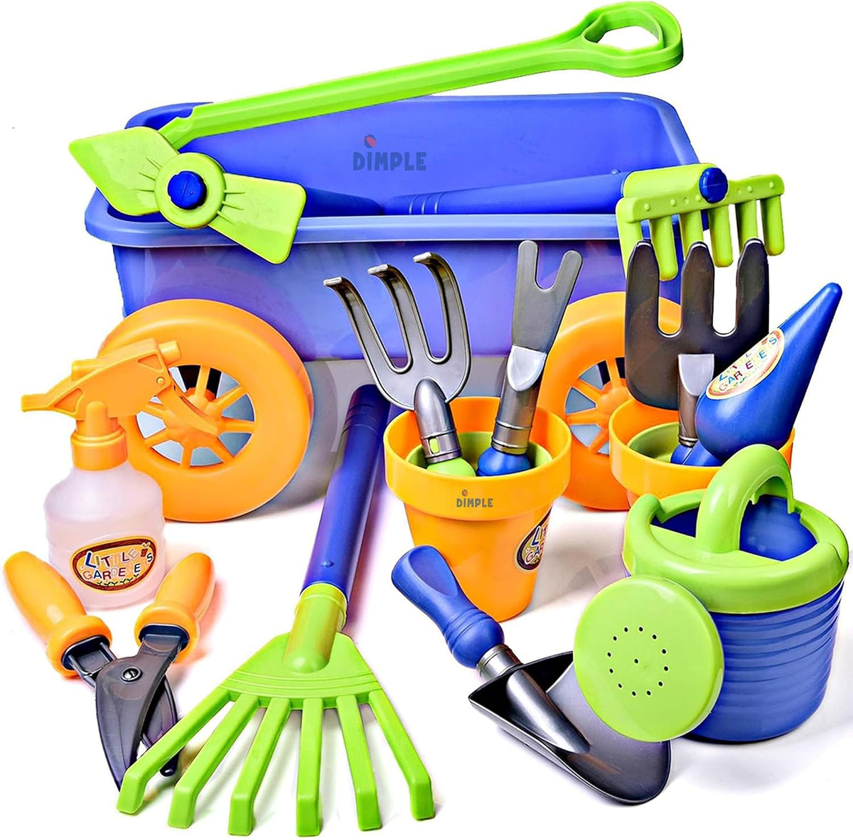 Dimple Garden Wagon & Tools Toy Set, Kids Gardening Set - Blue - image 2