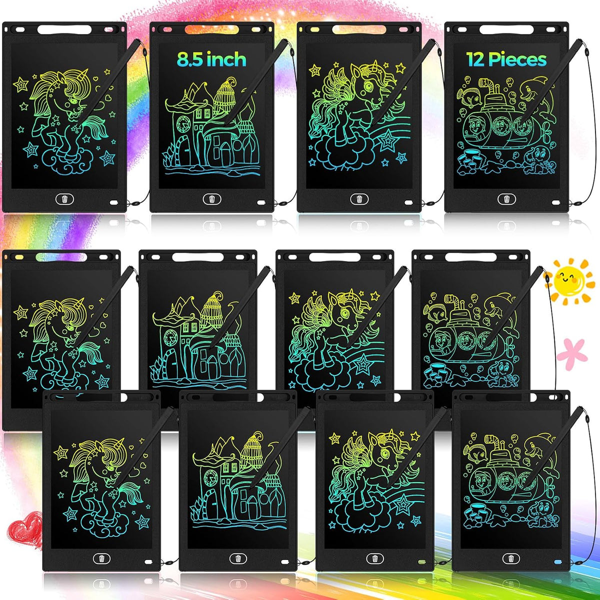 Tinlade 12 Pack LCD Writing Tablet for Kids - Black / 8.5 Inch