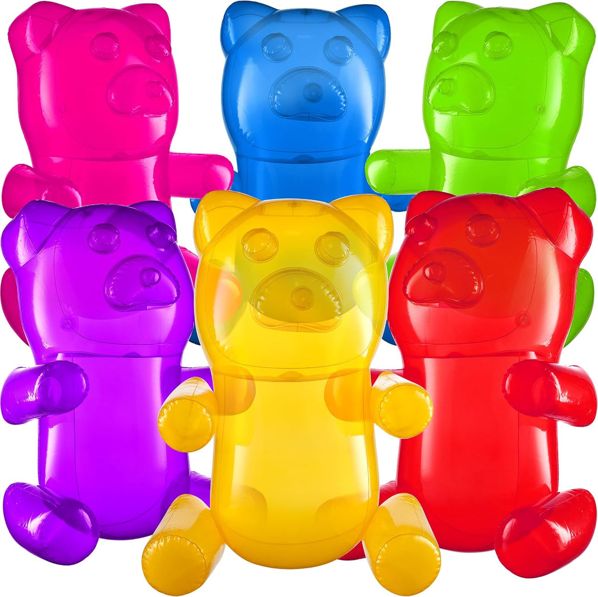 Bedwina inflatable gummy bears, six 24 inch transparent vinyl bears in bright candy colors - view 2