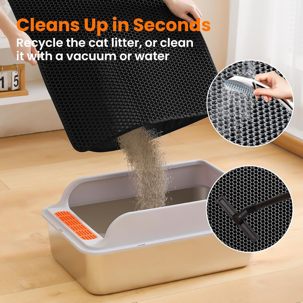 Cat Litter Mat, Double Layer Honeycomb Litter Box Mat – Daily Care for Cats - 46x26 Inches / Black - image 4