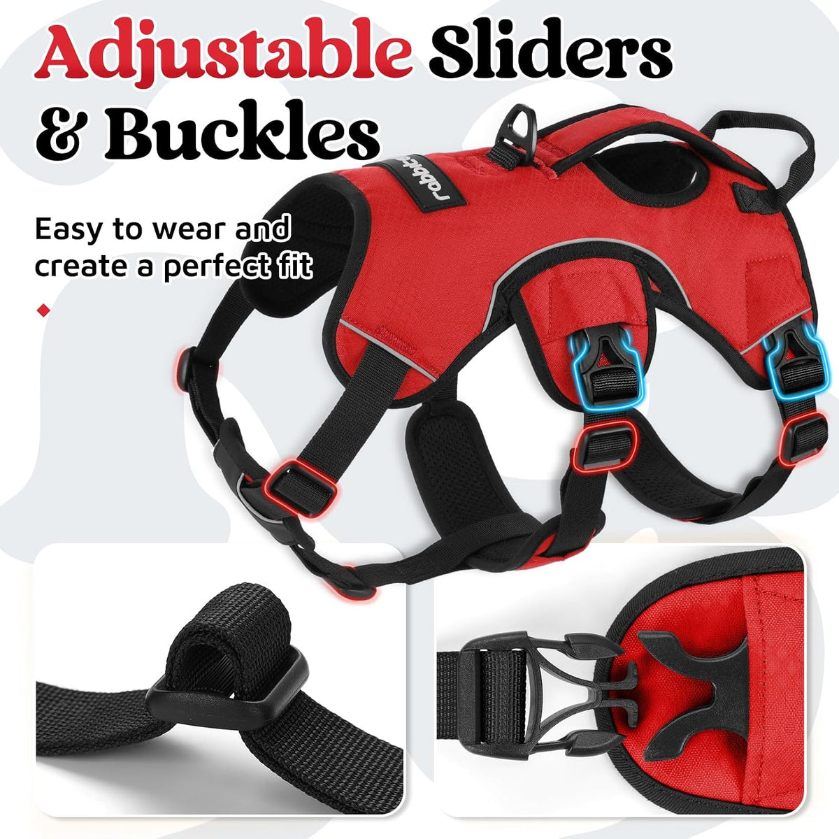 rabbitgoo Escape Proof Dog Harness for Large - Red / Large - image 4