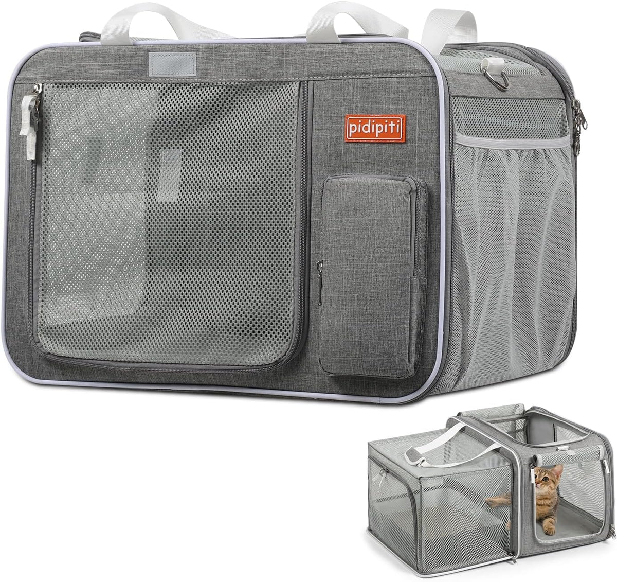 Pidipiti 20x14x14 Expandable car cat Carrier - Grey / No litter box