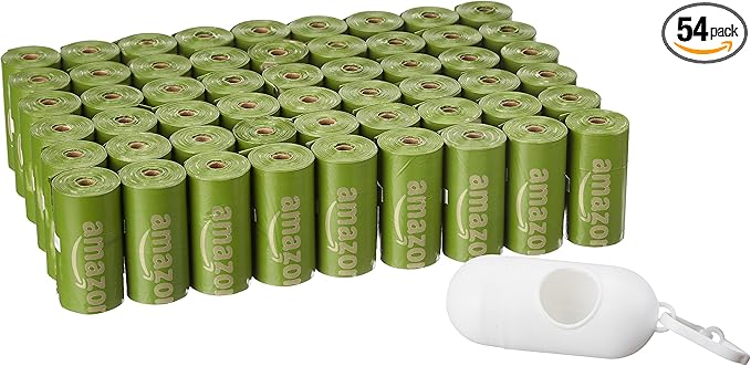 Amazon Basics Dog Poop Bags with Dispenser, 810 Count, Enhanced for Guaranteed Leakproof, Brazilian Mango Scented, Includes Leash Clip