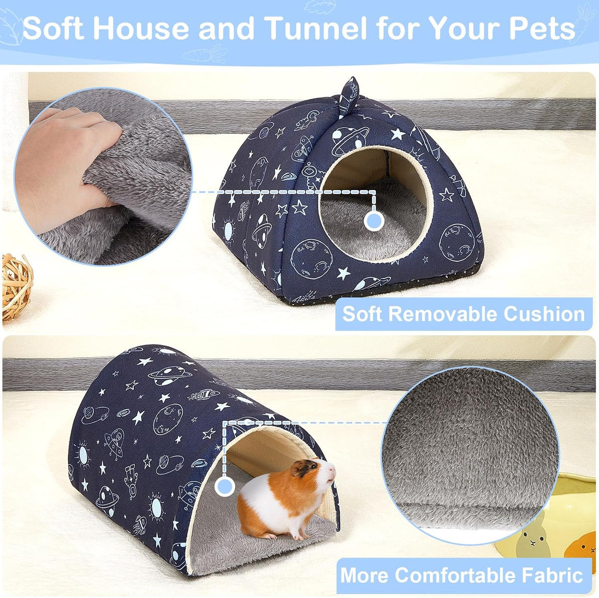 Bienbee Guinea Pig Hideout - Navy Blue Universe / Small(7.3"L x 7.3"W x 6.7"H) - image 3