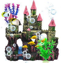 Aquarium Castle Decor, Resin Castle for Fish Tank with Randomly Color Plants Decorations - 【pink】