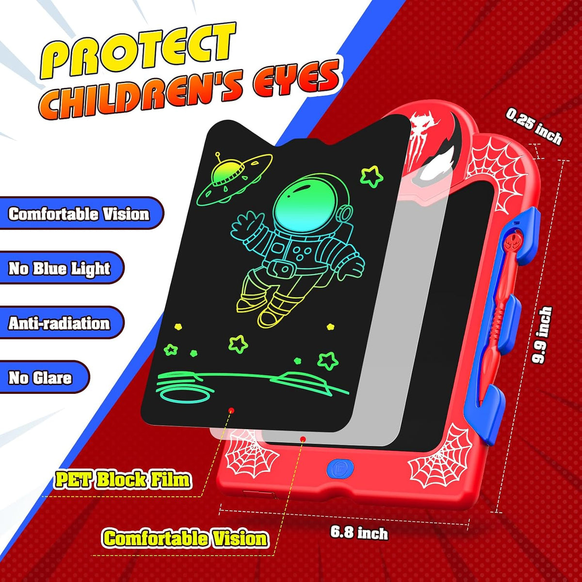 LCD Writing Tablet for Kids: Spidolapse Colorful Doodle Board - Red / 1 PACK - image 4