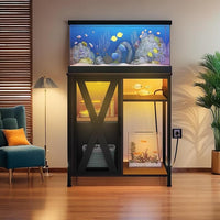 YITAHOME Fish Tank Stand with Power Outlets & LED Light, 20-29 Gallon Metal Aquarium Stand with Cabinet for Fish Tank Accessories Storage for Turtle Tank, Reptile Terrarium, 350LBS Capacity, Black
