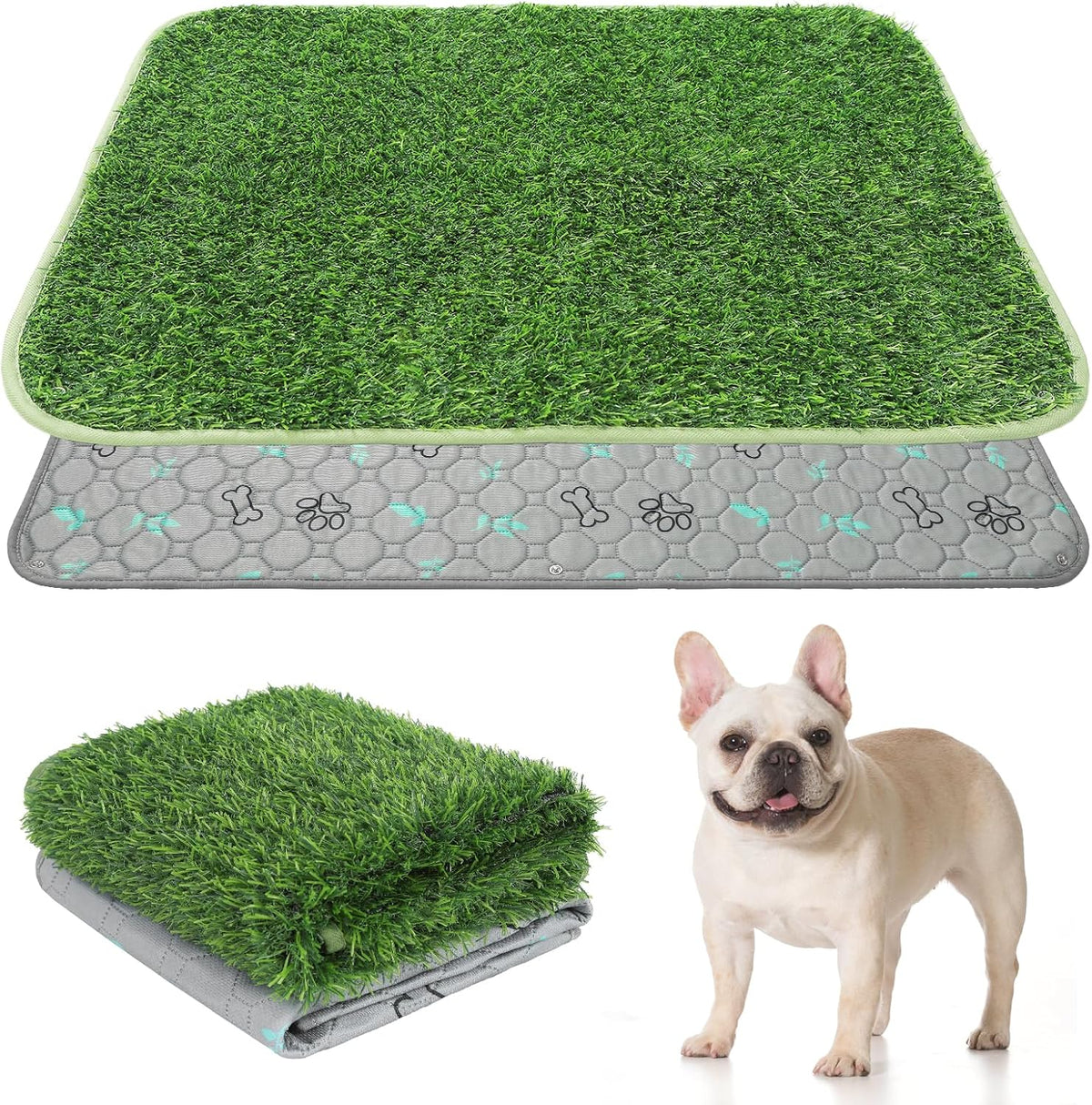 Dog Grass Pad with Washable Pee Pads for Puppy Potty Tray - Green / 20" x 25" (1 Pack)
