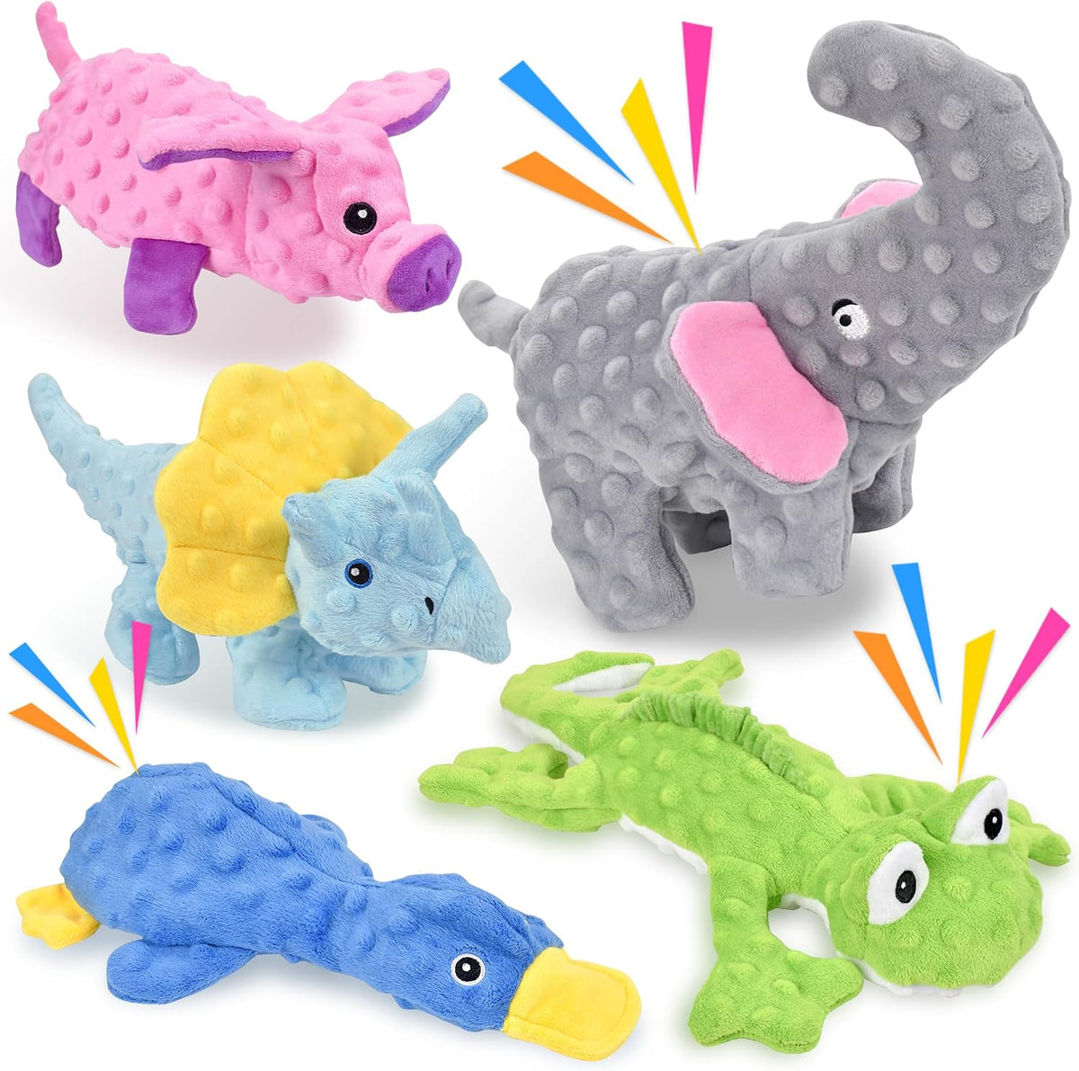 LECHONG 5 Pack Tough Dog Toys Stuffed Squeaky Dog Toys Assortment - muti-color