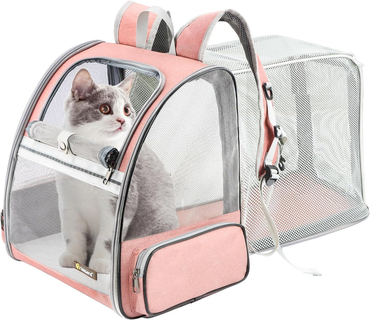 Texsens Innovative Traveler Bubble Backpack Pet Carriers for Cats - Expandable-Pink