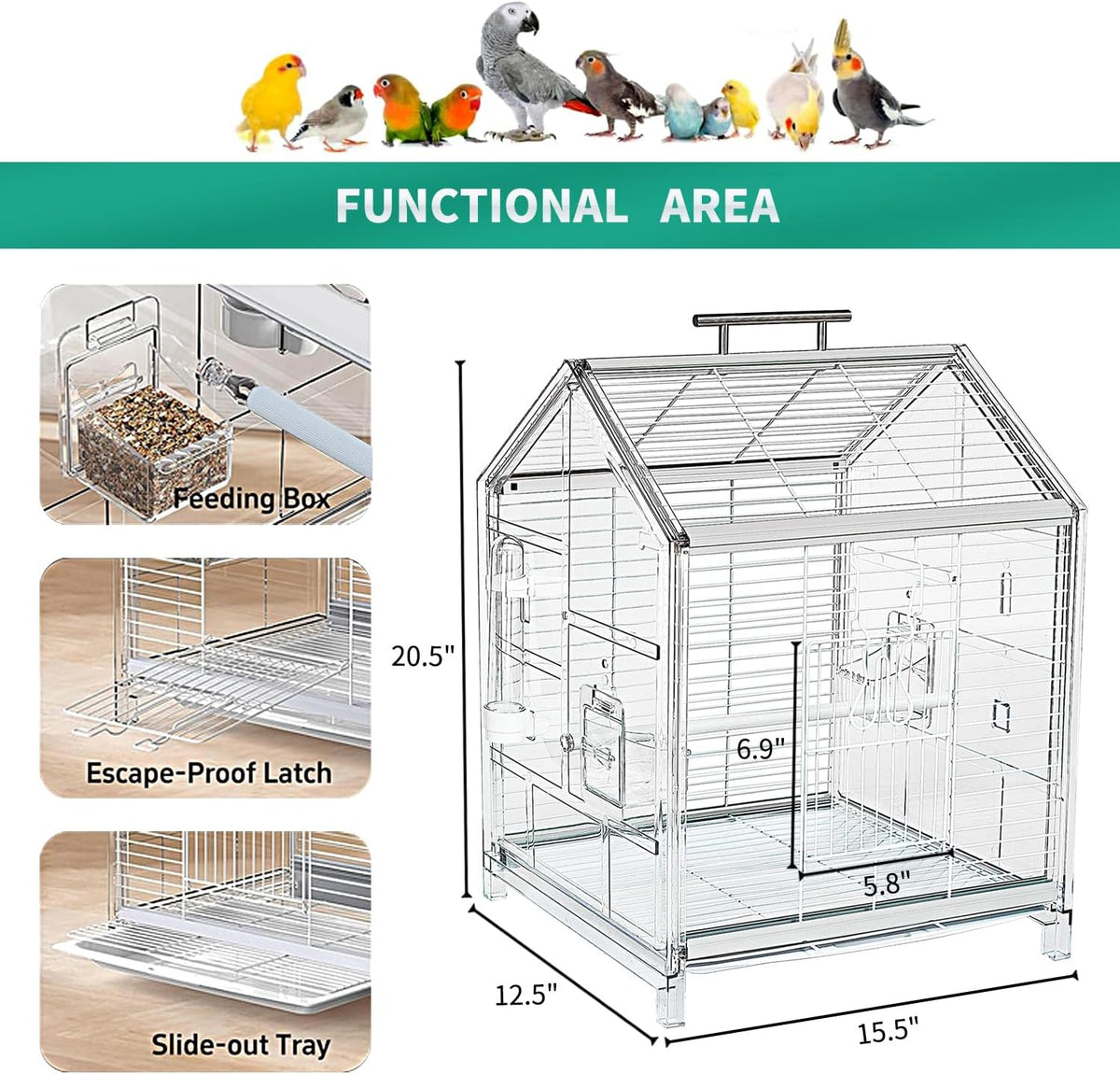 20.5 Inch Small Travel Bird Cage for Cockatiel Parakeets – Essentials for Birds - image 2