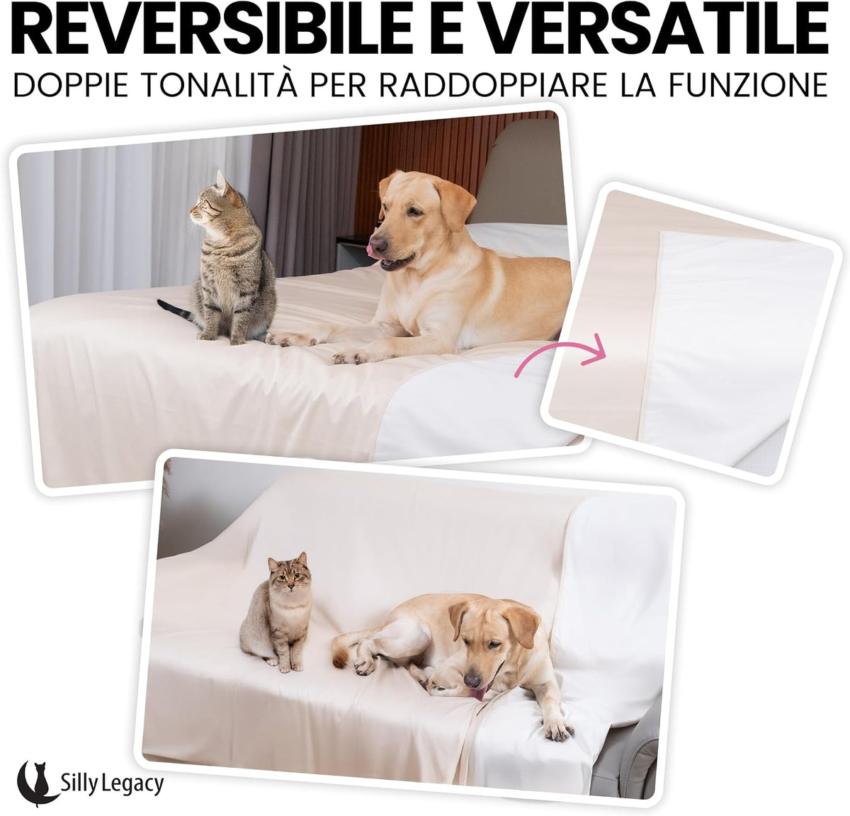 Thin Reversible Waterproof Protective Bed Cover, for Pets - Queen 96 x 82 inch / Beige - image 2