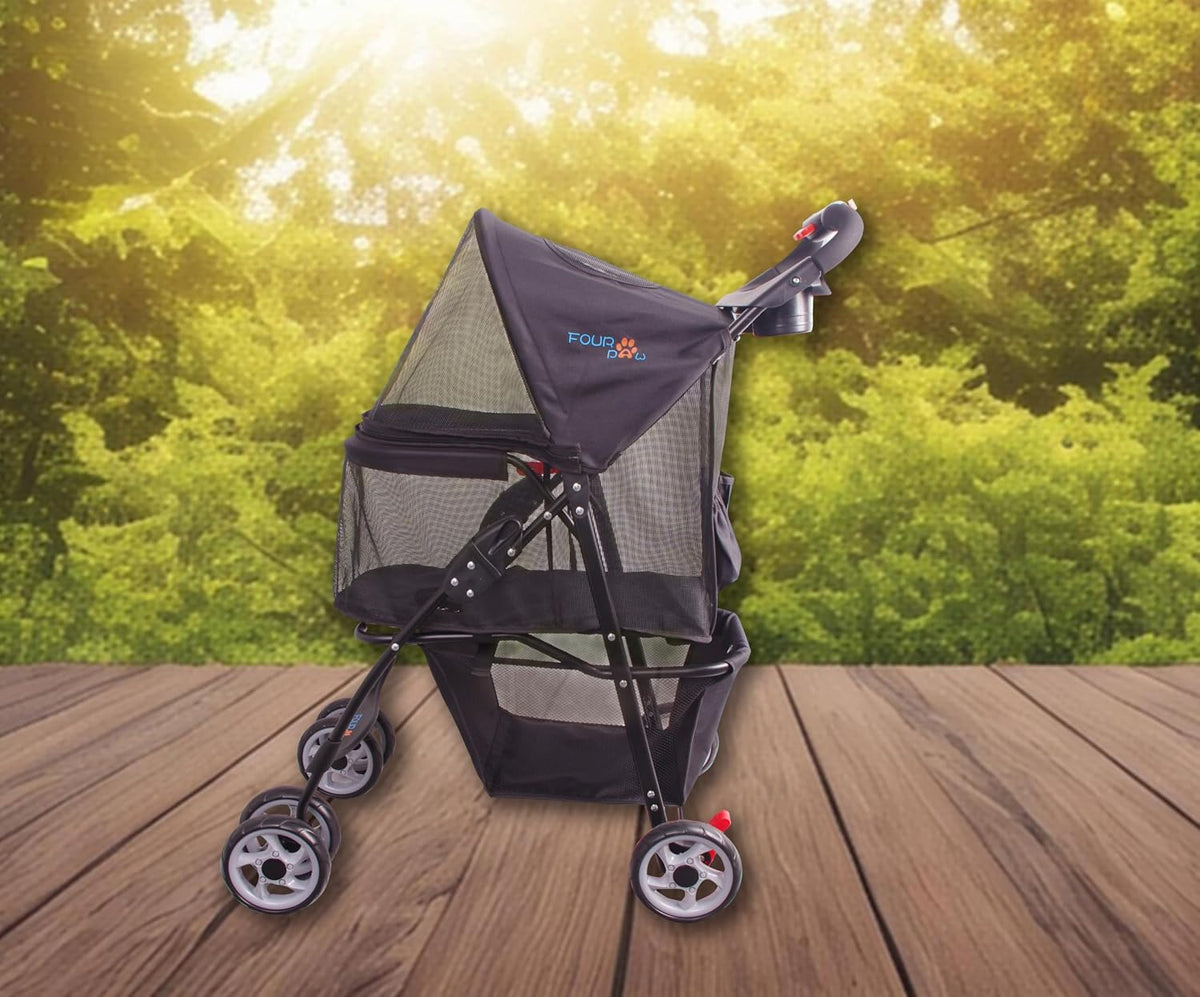 Full-Window pet Stroller 4 Wheels for Cats & Dogs - 4 Wheels / Black - image 3