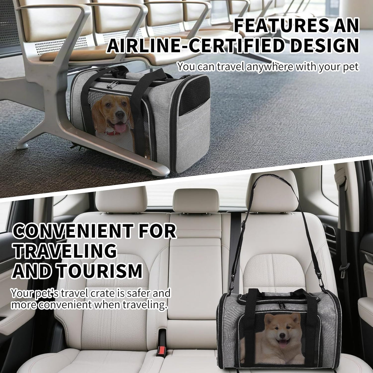 Cat Dog Carriers Soft-Sided - 20.0"L x 13.0"W x 13.0"H / grey&black - image 4