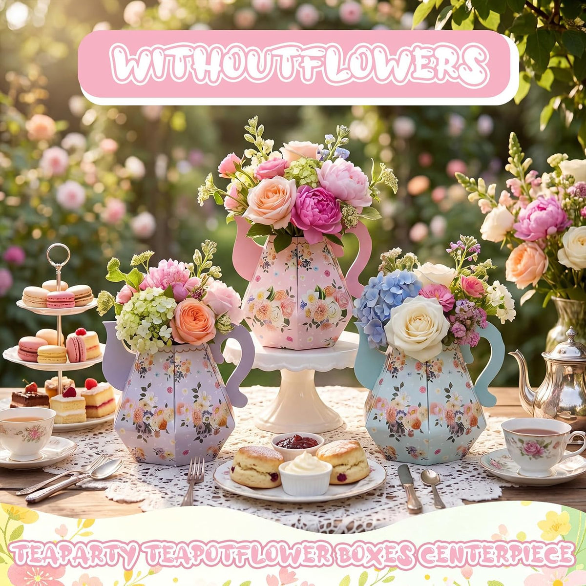 Fulmoon 6 Pcs Tea Party Decoration Flower Box Table Teapot - 6 / Purple Series - image 3