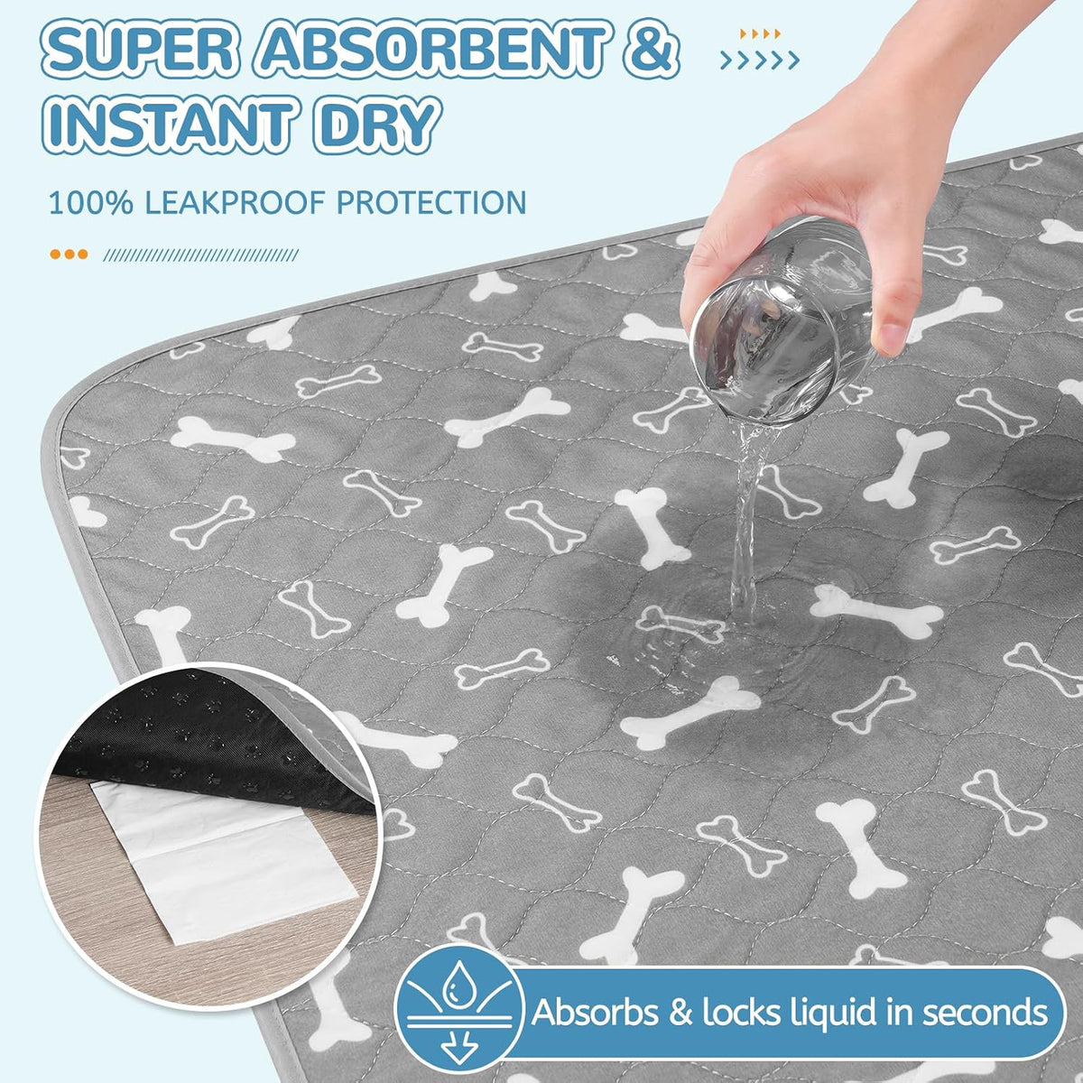 Washable Pee Pads for Dogs, 18"x24" - Gray / 36*48 Inch (Pack of 2) - image 3
