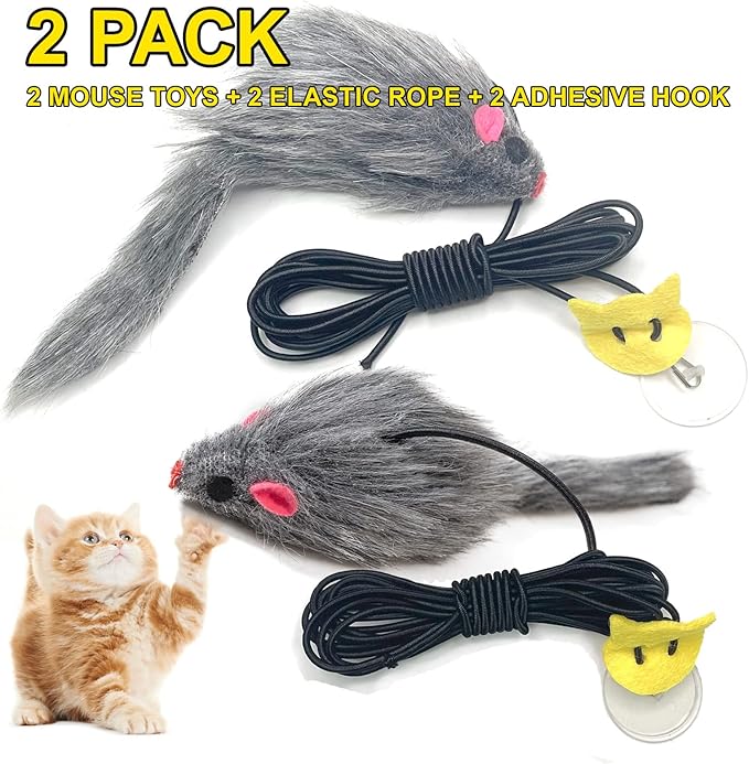 Hanging Cat Toy - 2PCS Interactive Cat Feather Toys for Mental Physical Stimulation, Retractable Teaser Kitten Toys for Indoor Cats Play Chase Exercise, Boredom Buster with Mouse