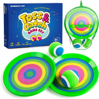 EVERICH TOY Toss and Catch Ball Game Set - Rainbow Green / 2 Paddles 2 Balls