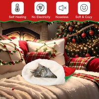 Self Heating Cat Sleeping Bag Indoor Self Warming Cat Bed Cave Heated - Christmas / Red and Green - image 3