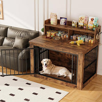 IRONCK Extra Large Dog Crate Furniture, 43.3 inches Wooden Dog Crate with Storage and 4 Hooks, Heavy Duty Pet Crate for Large Dog, Decorative Pet Cage for Indoor (30" L x 43.3" W x 41.1" H)