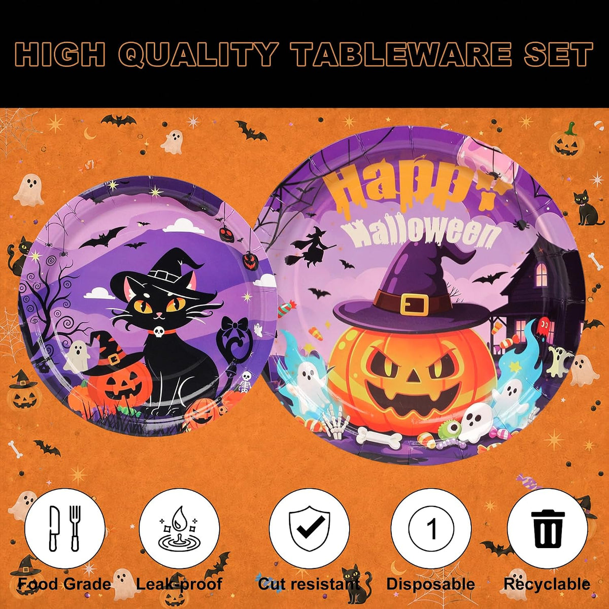 qonimi Halloween plates and napkins set, 75 piece disposable tableware - view 17