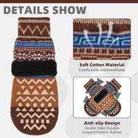 KOOLTAIL Dog Socks to Prevent Licking Paws for Hardwood Floors Anti Slip, Winter Warm Pet Boots&Paw Protector with Grippers, Double Sides Dog Shoes Booties for Small Medium Large Senior Dogs Khaki XL