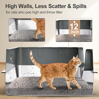 Sousia 2 Packs XL Stainless Steel Cat Litter Box with Lid High Sides, Extra Large Metal Litter Box, Non-Sticky Anti-Leakage Easy Cleaning for Large & Multiple Cats,Scoop Included