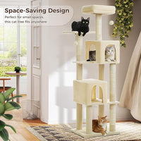 Cat Tree for Indoor Cats, Multi-Level Cat Tower with Sisal Scratching Posts, Padded Platform, Multi-Level Cat Condo w/Soft Bed & Scratching Pad, 2 Pompoms, Sturdy Base, Beige