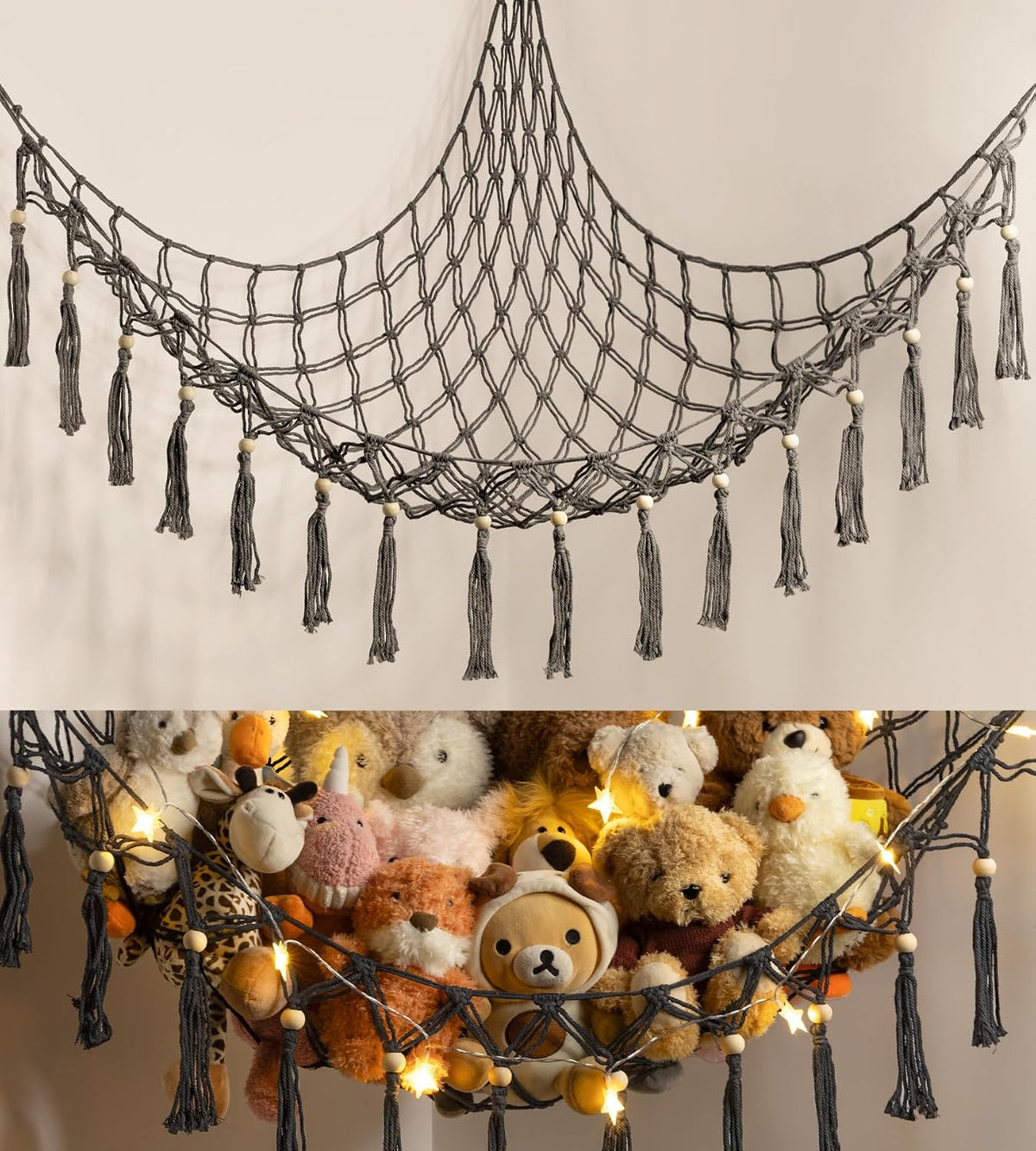 Stuffed Animal Toy Storage Hammock with LED Light - Grey / L (39.5"*39.5"*48")