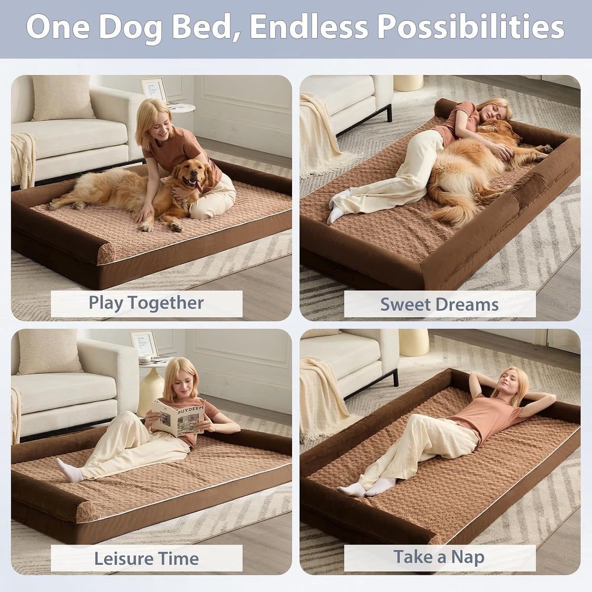 Orthopedic Washable Large Dog Bed for Senior Dog Comfy Sleep – Essentials for Dogs - 71"l x 46"w x 7"th / Brown - image 4