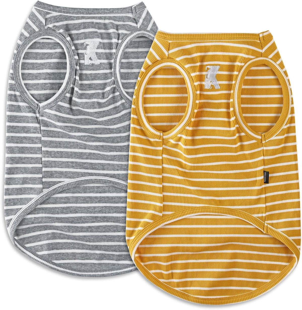 Koneseve Dog Shirt Vest Lightweight Stretchy Dog T-Shirts Soft Cool - Yellow + Light Grey / L-(9~17lb) | Chest(~17.7")