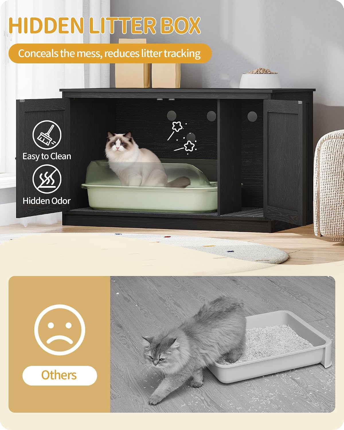 Hzuaneri Cat Litter Box Enclosure - Black / 39.4"L x 21.7"W x 23.6"H - image 3