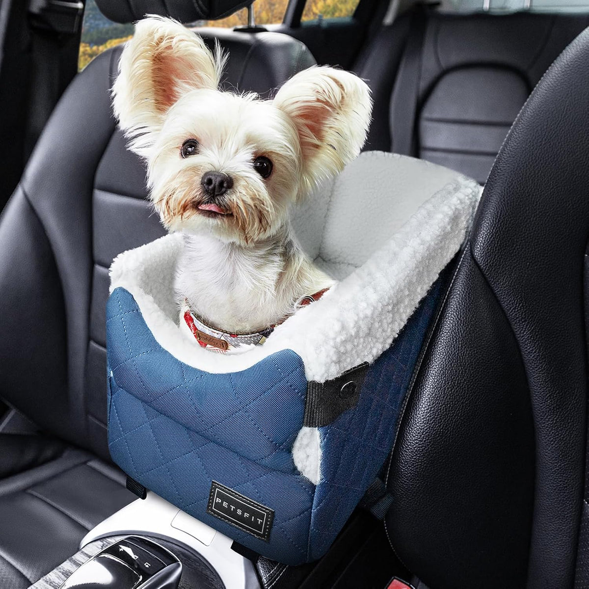 PETSFIT Center Console Dog Car Seat with Adjustable Seat-Rail Anchor - Blue / Small