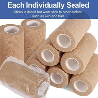 LDIWEE 24 Pack 4 Inch Self Adhesive Bandage Wrap - 5 Yard Cohesive Athletic Tape for First Aid, Medical, Sports, Ankle Wrist Sprains, Vet Wrap (Brown)