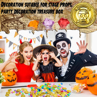 Hanaive 150 Pcs Plastic Pirate Gold Coins Fake Gems Set - Gold / Retro Style - image 4