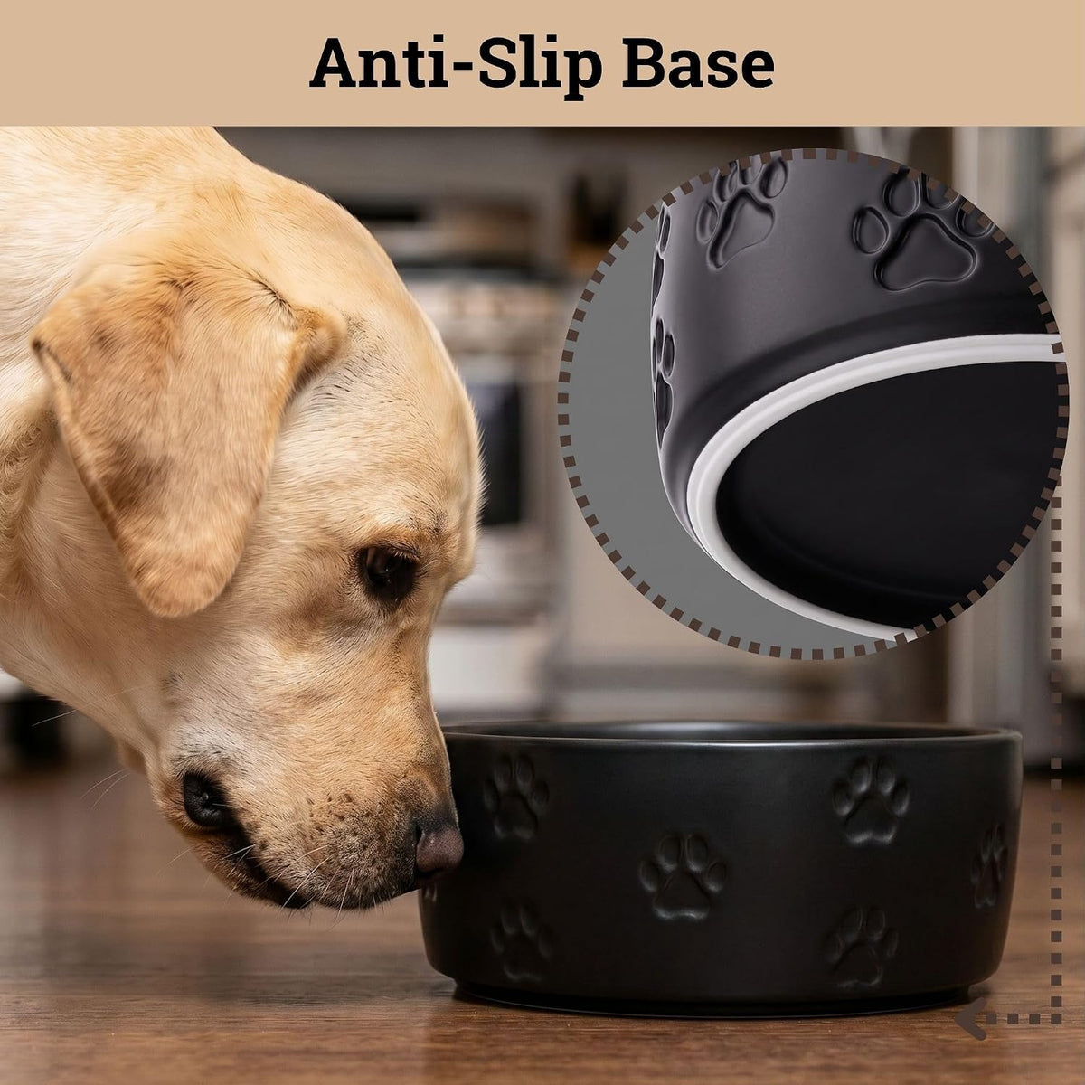 Ceramic Dog Bowl Set of 2 with Anti-Skid Base, 5.5"W x 2"H - Large / Black - image 4
